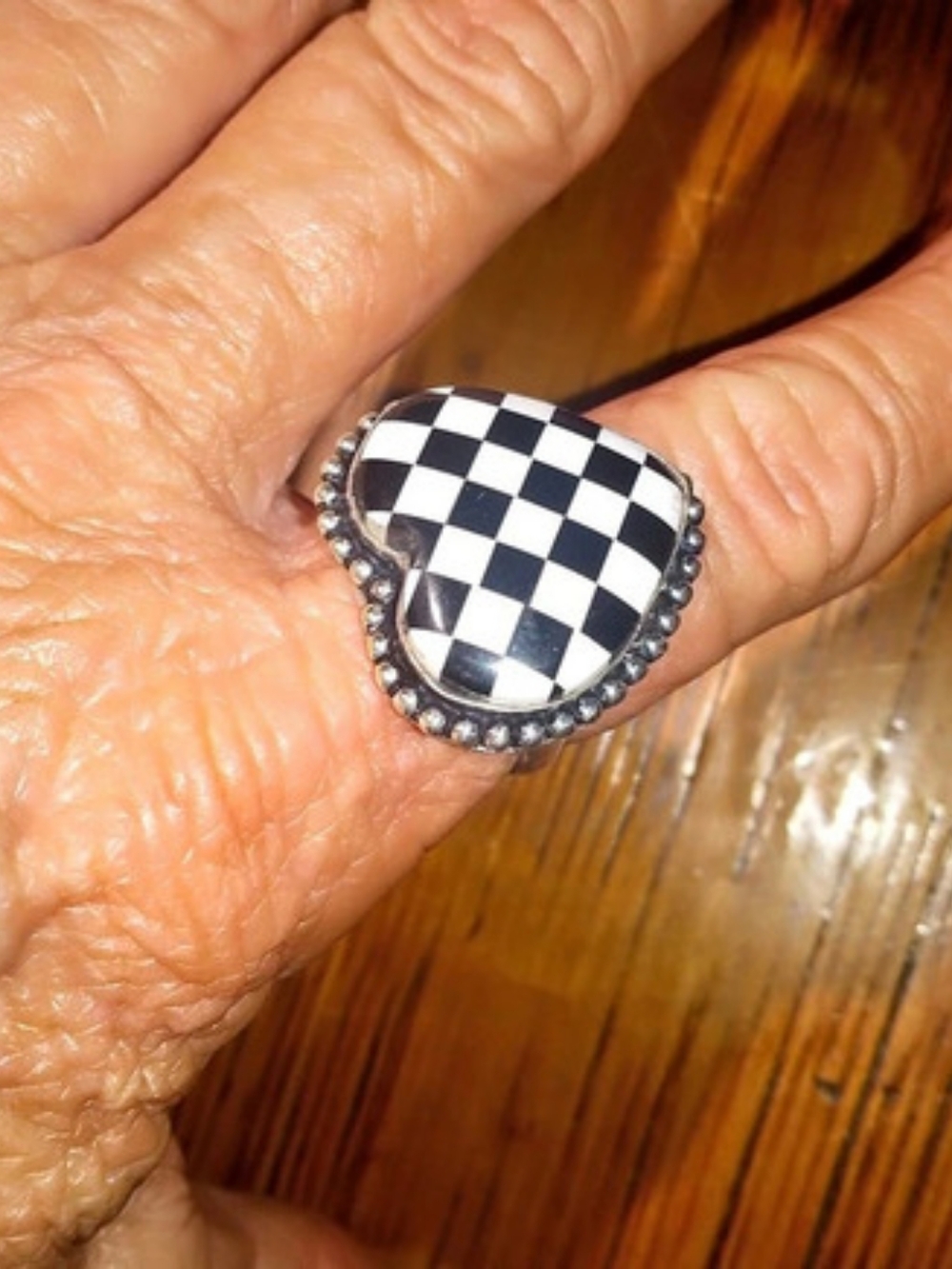 Checkered Black & White Statement Ring